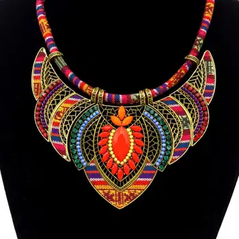 Ожерелье с нагрудником, винтажный женский кулон со стразами, племенные украшения в подарок