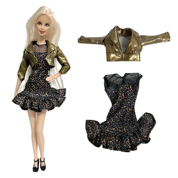 Официальный комплект одежды NK для куклы в студенческом стиле, 1 комплект: Короткая куртка с лацканами + платье с леопардовым рисунком для куклы Барби, аксессуары для игрушек