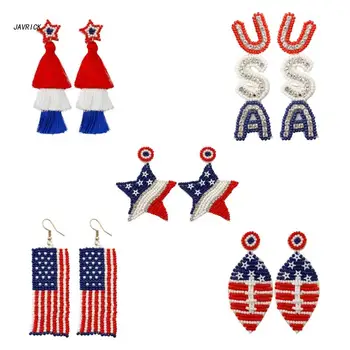 Патриотические серьги с буквами США с мелким бисером, красные /белые/синие висячие серьги в честь Дня независимости США для женщин и девочек