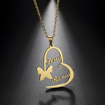 Персонализированное ожерелье с бабочкой в виде сердца на рыболовном крючке, Пользовательская цепочка, Семейная пара, подарок для женщин, Мужские украшения из нержавеющей стали