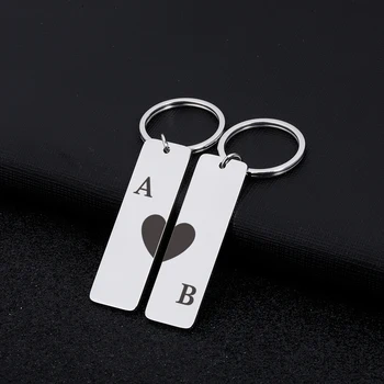 Персонализированный Брелок в виде сердца с пользовательскими инициалами для свадебных Влюбленных пар Парная цепочка для ключей Подруга Бойфренды Брелок для ключей Подарки