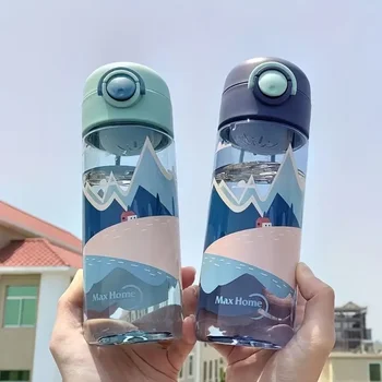 Пластиковая бутылка для воды объемом 16,23 унции с фильтром и откидной крышкой, спортивная бутылка, герметичная для студентов, подходит для занятий в школе на открытом воздухе