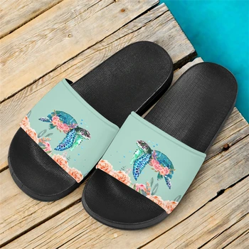 Повседневные сандалии в стиле гавайской черепахи, женские удобные нескользящие пляжные тапочки на плоской подошве, дышащие горки для помещений и улицы, женские