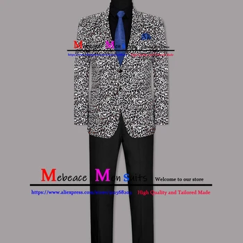 Повседневный мужской костюм с леопардовым принтом, куртка из 2 предметов с брюками, Приталенные костюмы Сафари для мужчин, пальто певца, звезды, Смокинг для свадебной вечеринки