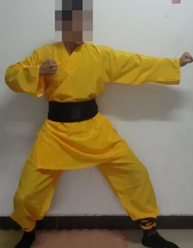 Популярная желтая униформа Шаолинь из полиэстера, костюм для боевых искусств, костюмы для занятий кунг-фу, одежда для тайцзи Вин Чун
