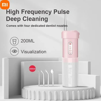 Портативный зубной перфоратор Xiaomi, USB перезаряжаемая водяная нить, очиститель для зубных насадок с низким уровнем шума, 4 режима чистки зубов