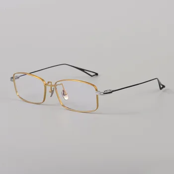 Ретро-классическая Японская Мужская оправа для очков в стиле Ренессанс, Золотые, серебряные, Титановые Деловые очки, Квадратные солнцезащитные очки для близорукости
