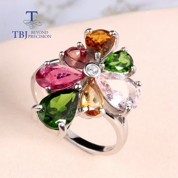 Роскошное кольцо с турмалином, бразильский разноцветный натуральный драгоценный камень, серебро 925 пробы, ювелирные украшения для женщины, юбилейный праздник