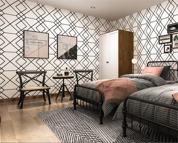 рулон обоев beibehang в черно-белую клетку с геометрическим рисунком, интерьер спальни, гостиной, современные минималистичные обои в полоску