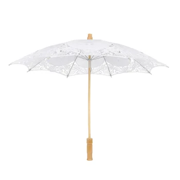 Ручной зонт с деревянной ручкой, декоративный вышитый кружевной зонтик для фотосъемки для женщин