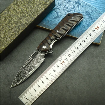 Складной нож Strider из дамасской стали с деревянной ручкой для кемпинга, выживания на открытом воздухе, охотничий нож, Острый тактический инструмент EDC высокой твердости