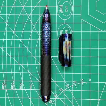 Титановая дамасская тактическая ручка ручной работы со стеклом TiMascus Шариковая ручка