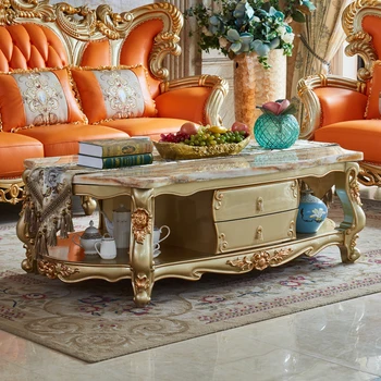 Чайный столик из массива дерева в европейском стиле с местом для хранения, чайный столик цвета шампанского, золотой в гостиной, шкаф для телевизора, комбинация чайных столиков