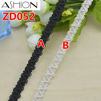 Ширина 10 мм, черный, белый, бежевый, полиэстер, гофрированная плетеная лента для вязания крючком, кружевная отделка с изогнутым краем ZD052