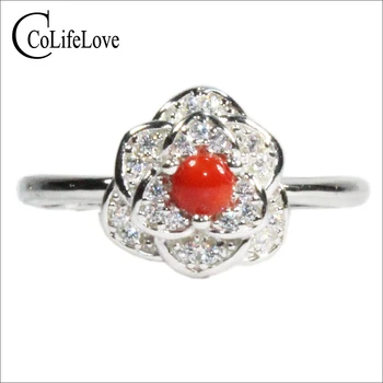 Ювелирные изделия CoLife, кольцо с цветком из серебра 925 пробы с красным кораллом, серебряное кольцо из настоящего драгоценного коралла толщиной 3 мм, Модные украшения из стерлингового серебра и кораллов