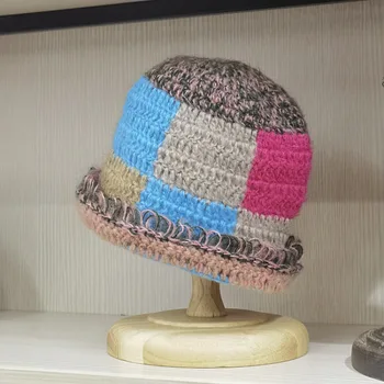 Японские цветные квадратные шапочки для сращивания, осенне-зимние Теплые вязаные вручную пуловеры с бахромой для мужчин и женщин